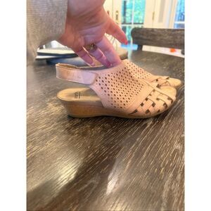 Earth Pisa Galli Pink Spumoni Leather Cork Wedge Sandals sz 7.5W